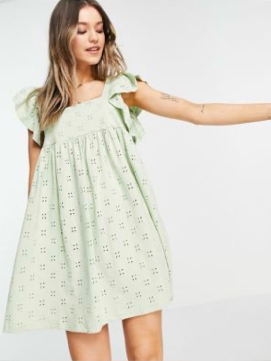 ASOS Dresses & Skirts - ASOS Eyelet Summer Babydoll Sage Green Dress